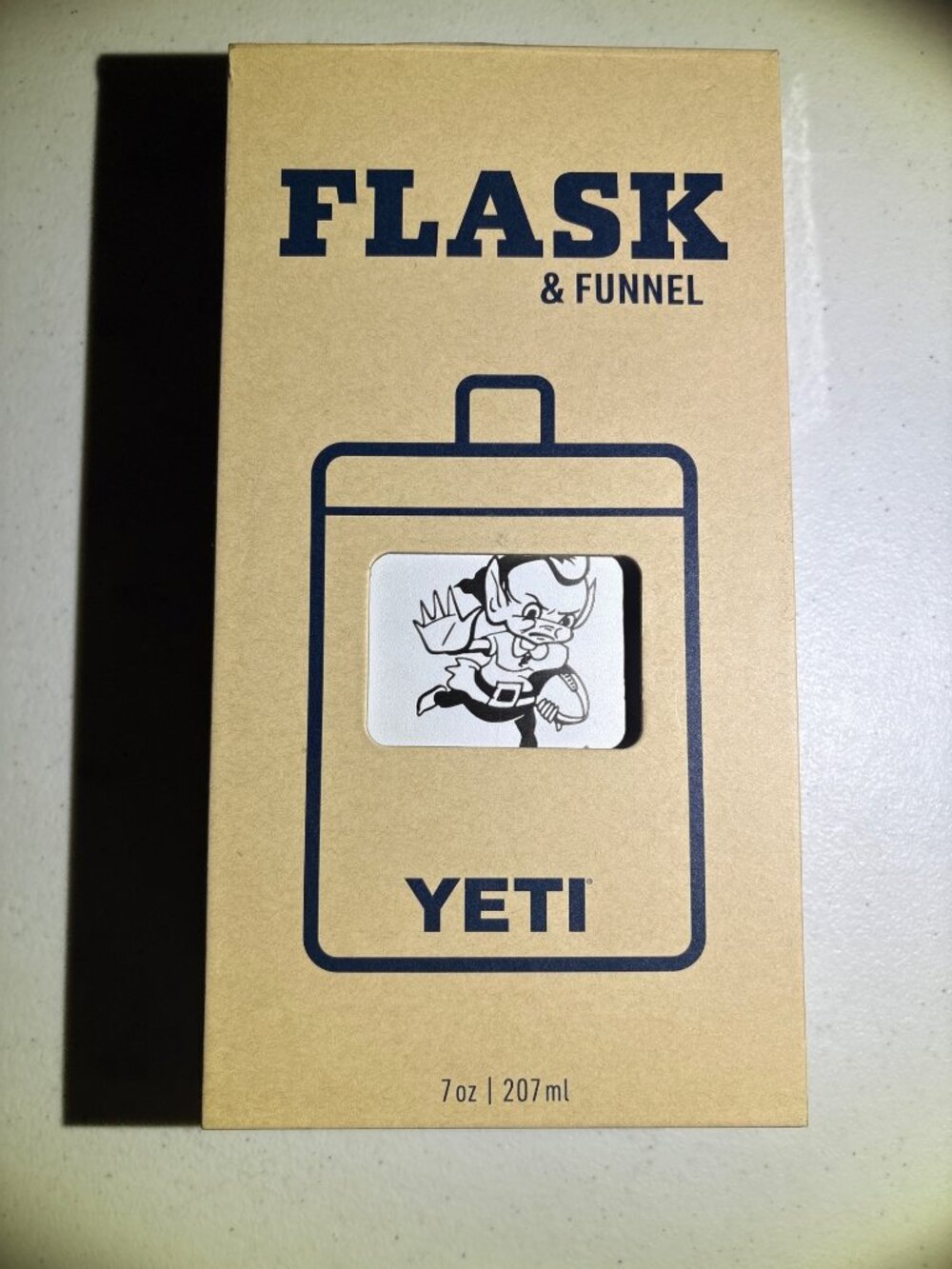 Yeti Flask & Funnel Featuring Etched Image of Brownie the Elf Browns Mascott